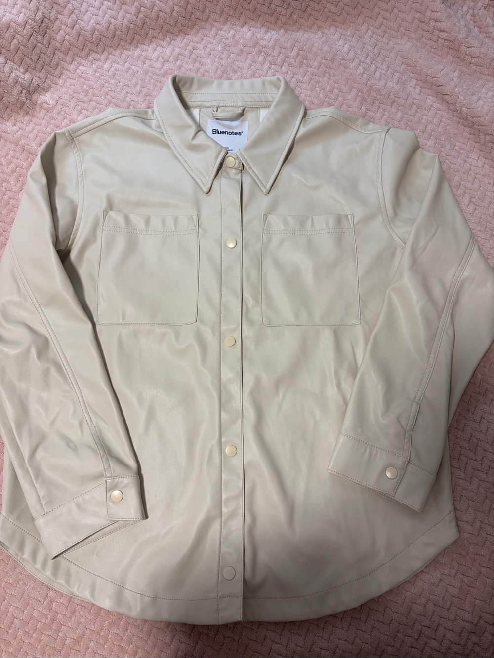 Bluenotes Men’s Cream Faux Leather Button-Up Shirt Jacket